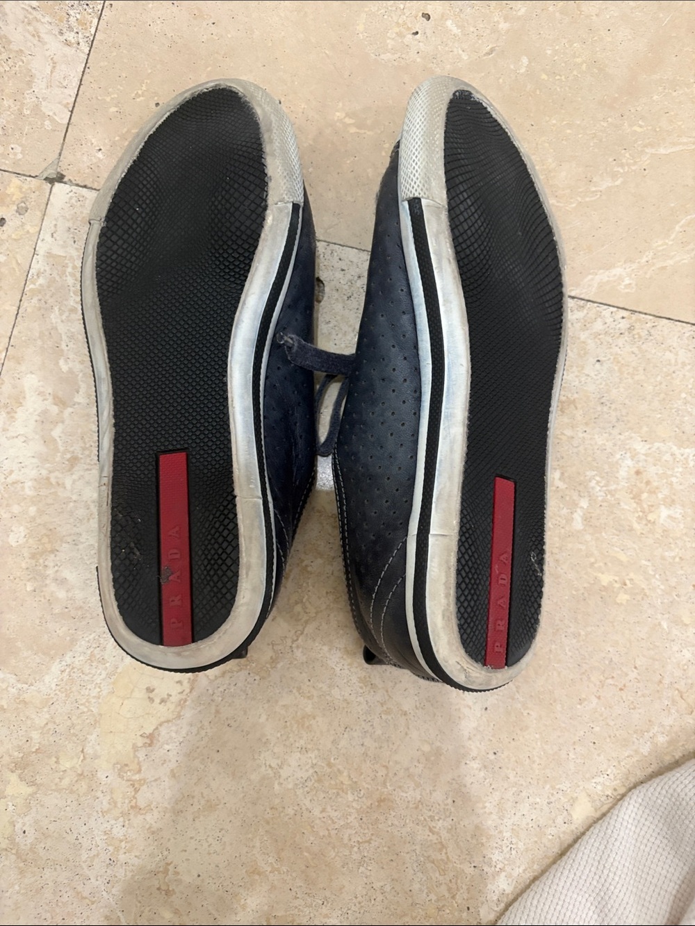 Prada women’s Navy and White Low-Top Lace-Up Sneakers - Picture 4 of 5